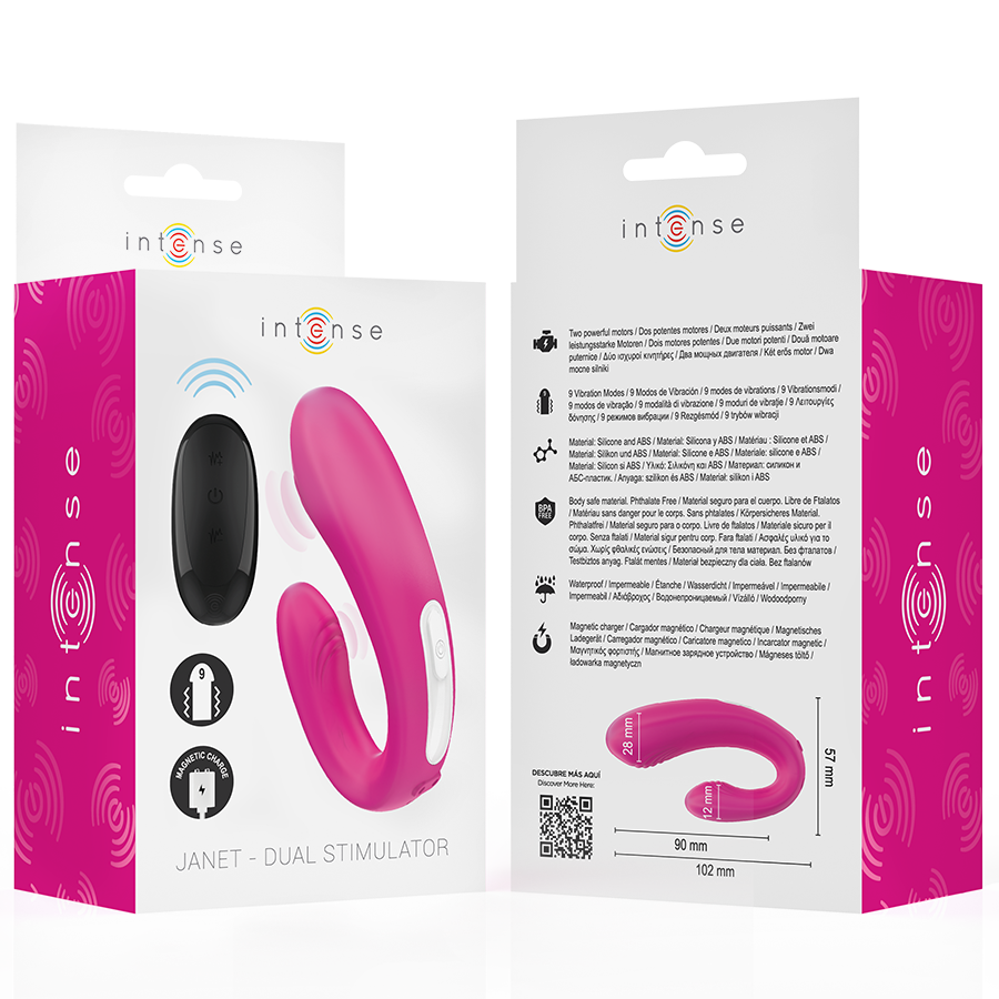 INTENSE - JANET DOUBLE STIMULATEUR ET VIBRATEUR EN U AVEC TÉLÉCOMMANDE ROSE