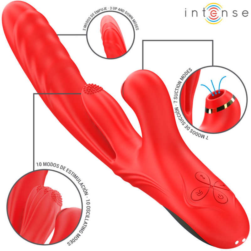 INTENSE - KAROL VIBRATEUR MULTIFONCTION POUSSÉE & STIMULATION & ONDES STIMULANTES ROUGE