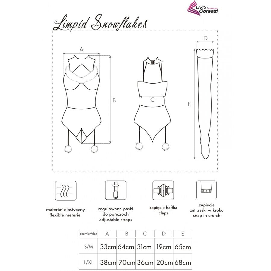 LIVCO CORSETTI FASHION - LIMPID SNOWFLAKES LC 90604 BODY + BAS + BANDEAU DE NOËL S/M