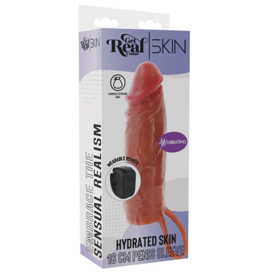 GET REAL - MANCHON PÉNIS VIBRANT EN SILICONE HYDRATANT CARAMEL 16 CM