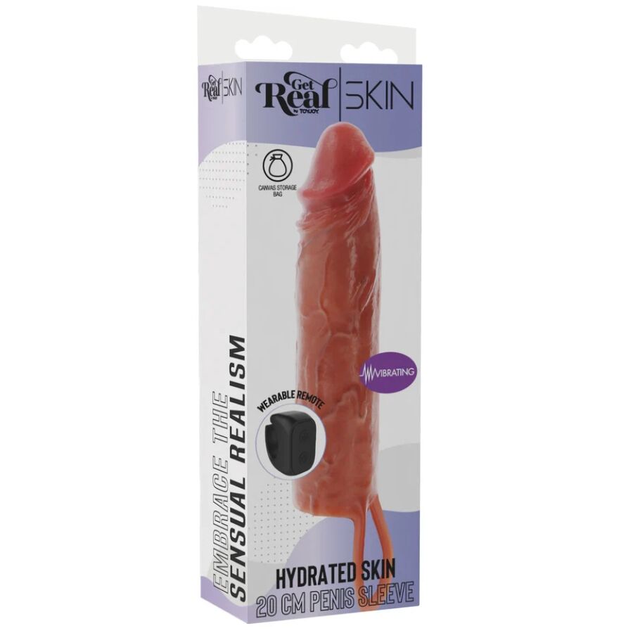 GET REAL - MANCHON PÉNIS VIBRANT EN SILICONE HYDRATANT CARAMEL 20 CM