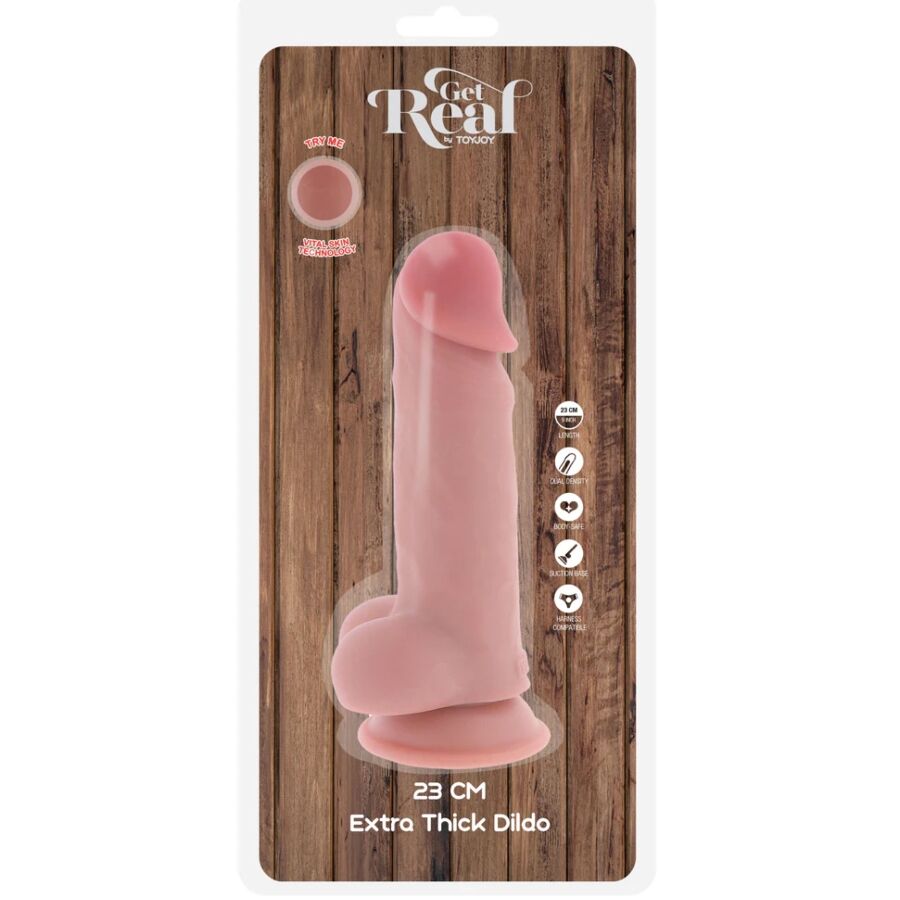 GET REAL - PÉNIS RÉALISTE DE LUXE AVEC TESTICULES EXTRA ÉPAIS DE 23 CM